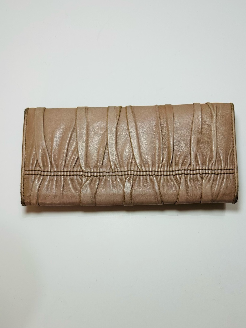 PRADA Beige Gaufre Nappa Leather Long Wallet Gold Logo Continental Wallet - Picture 5 of 16